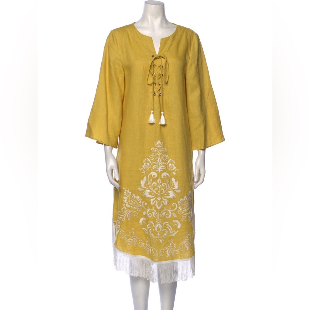 Yellow Embroidered Dress with Tassels